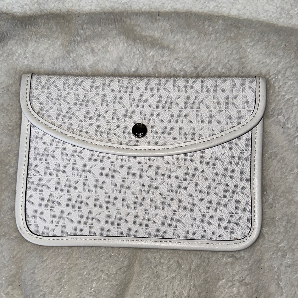 Michael Kors White Monogram envelope style Clutch silver hardware